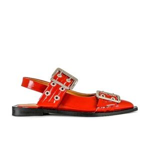 RED GANNI FEMININE BUCKLE BALLERINAS